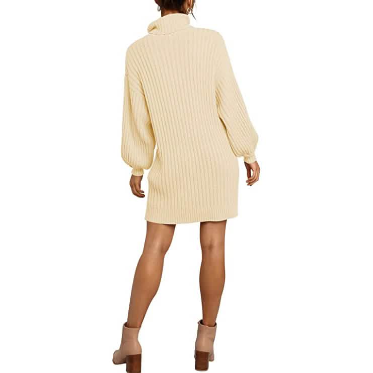 Women's Turtleneck Long Lantern Sleeve Casual Loose Oversized Sweater Dress DailySale
