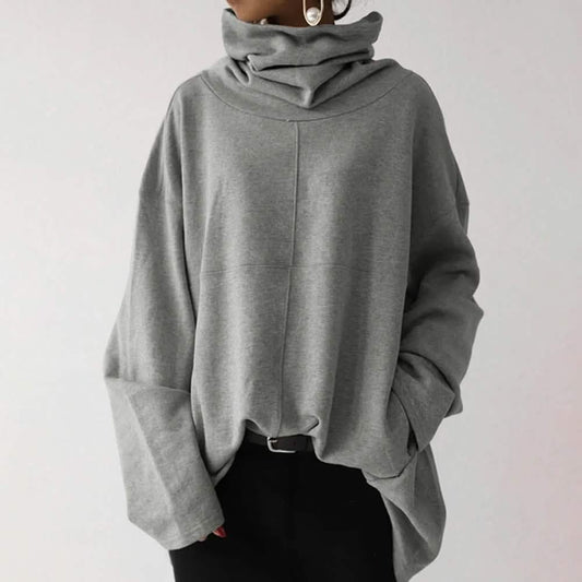 Women's Turtleneck Wide Sleeves Solid Loose Pullover Sweatshirt DailySale