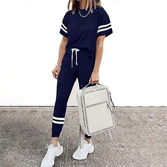 Women's Two Piece Outfits Casual Tracksuits Short Sleeve Sweatsuits with Pockets DailySale