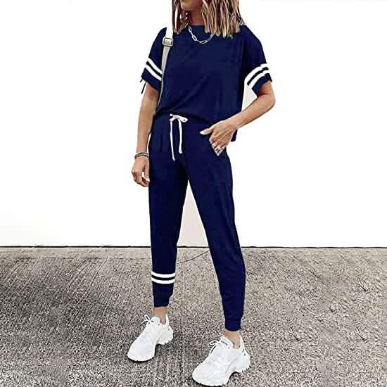 Women's Two Piece Outfits Casual Tracksuits Short Sleeve Sweatsuits with Pockets DailySale