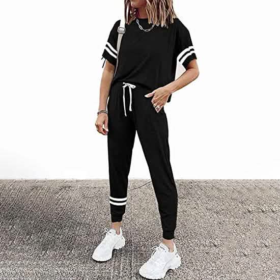 Women's Two Piece Outfits Casual Tracksuits Short Sleeve Sweatsuits with Pockets DailySale