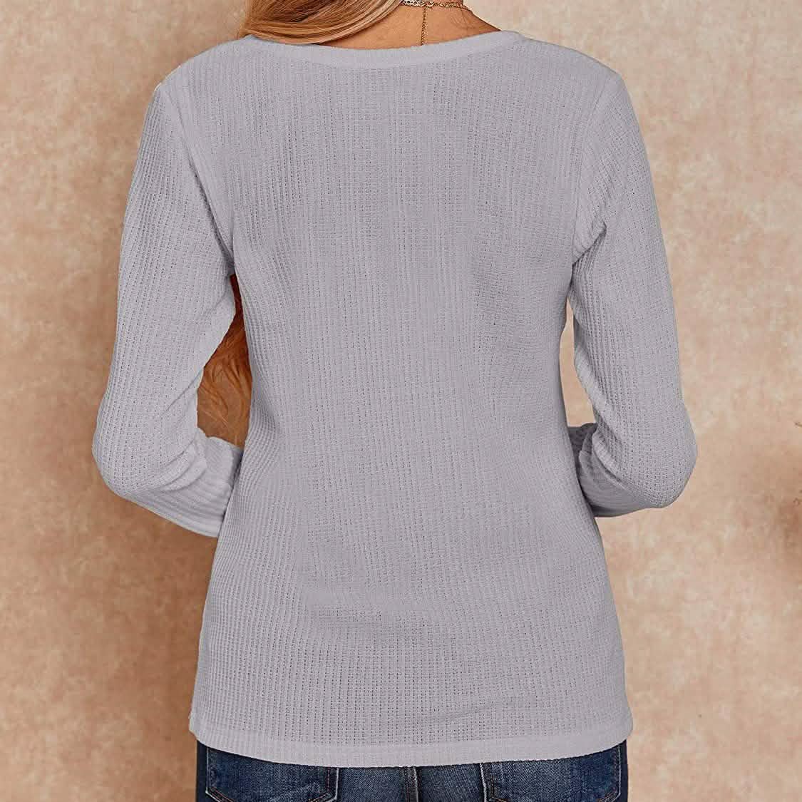 Women's V Neck Waffle Knit Henley Tops DailySale