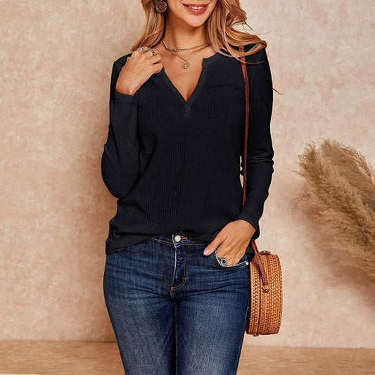 Women's V Neck Waffle Knit Henley Tops DailySale