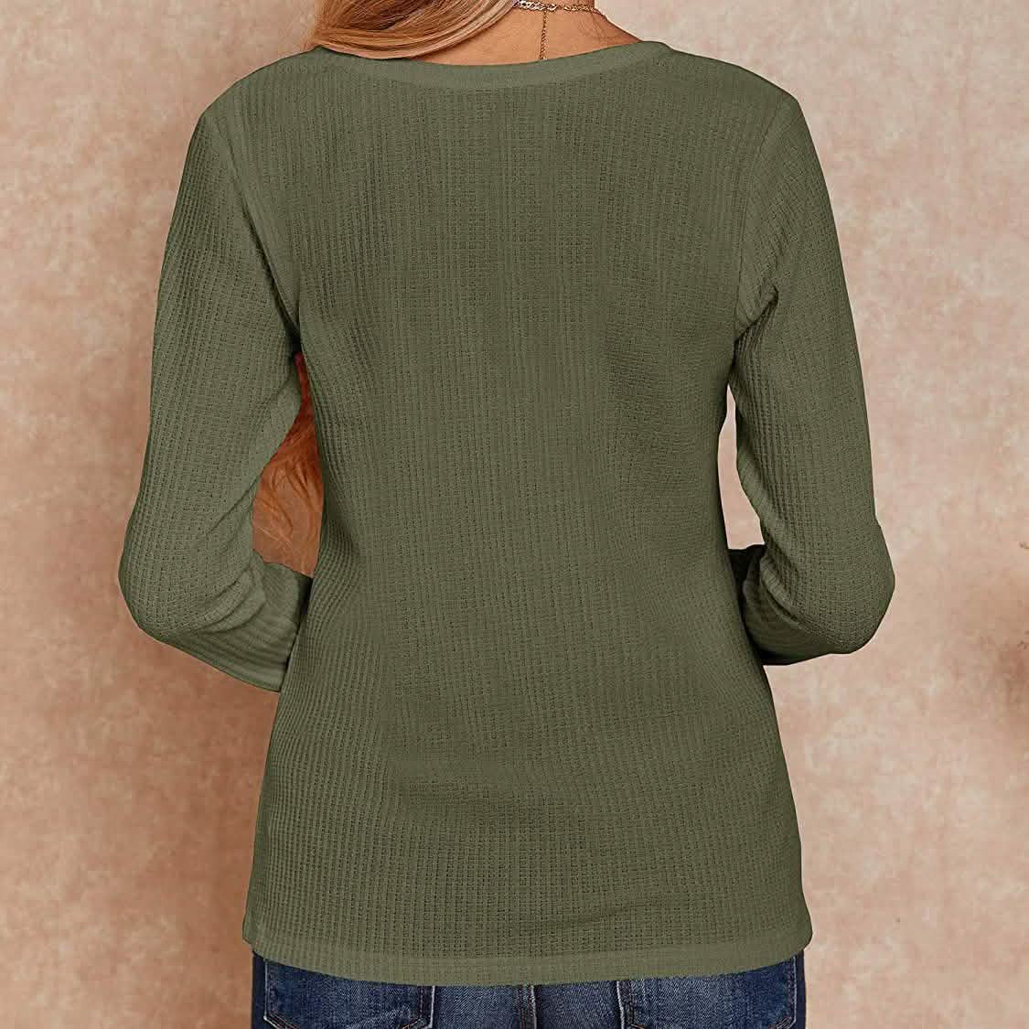 Women's V Neck Waffle Knit Henley Tops DailySale