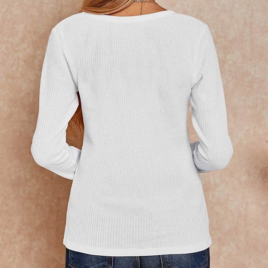 Women's V Neck Waffle Knit Henley Tops DailySale