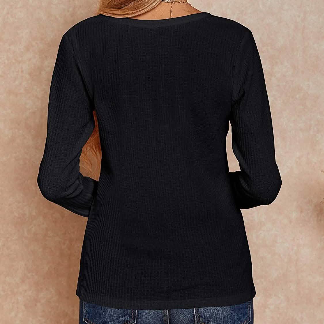 Women's V Neck Waffle Knit Henley Tops DailySale