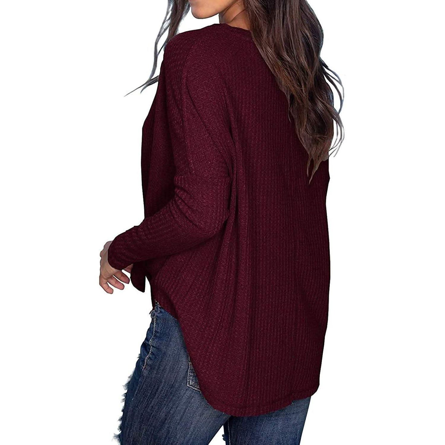Womens Waffle Knit Tunic Blouse Tie Knot Henley Tops DailySale