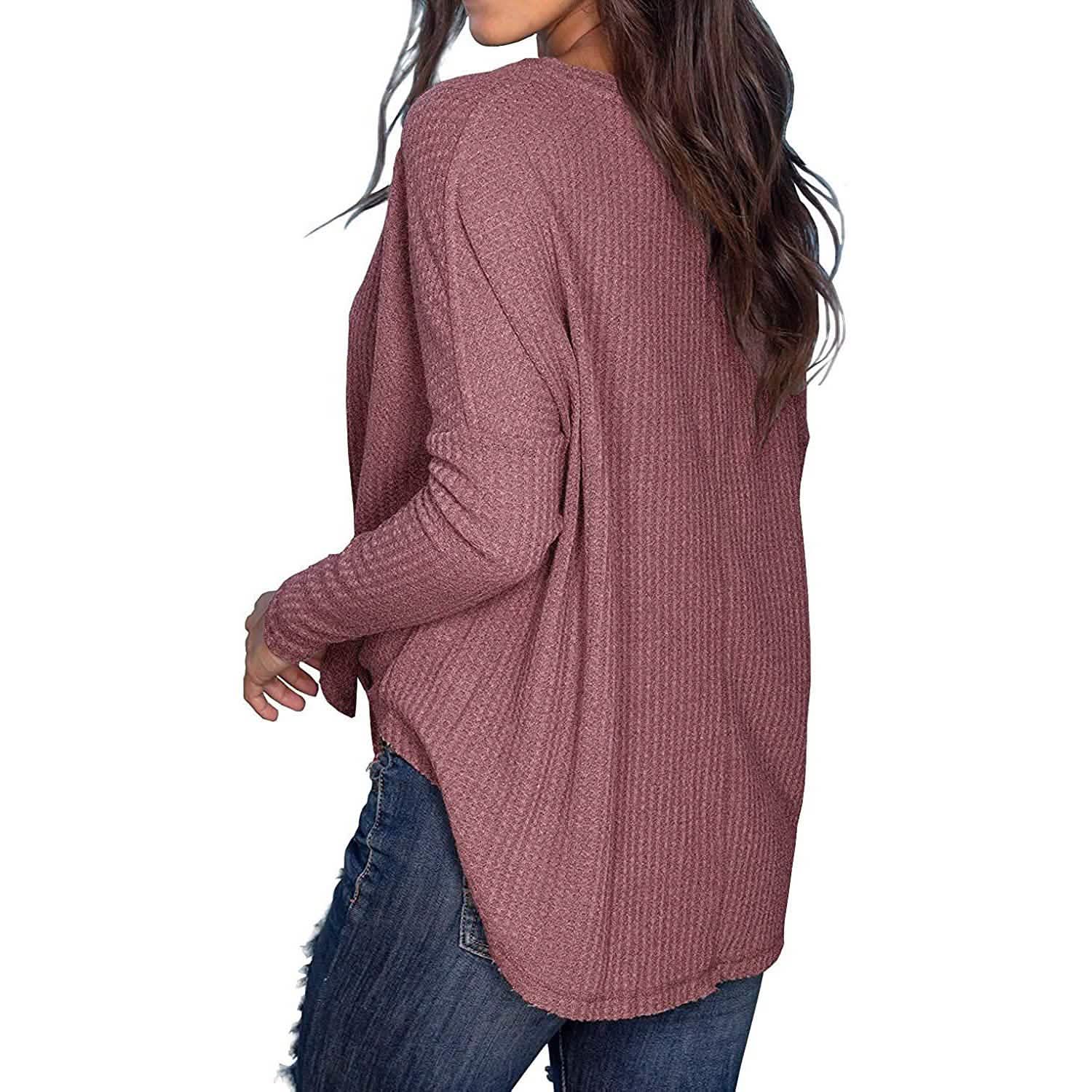 Womens Waffle Knit Tunic Blouse Tie Knot Henley Tops DailySale