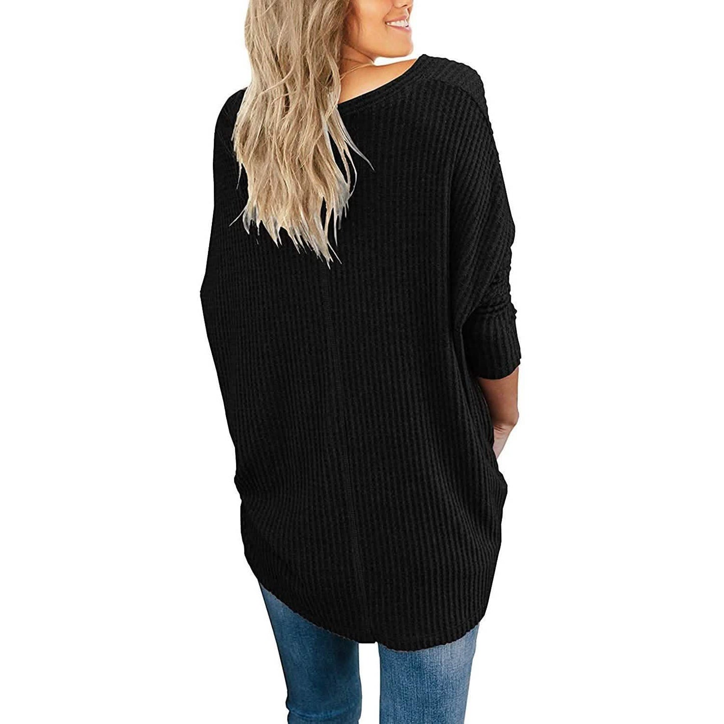 Womens Waffle Knit Tunic Blouse Tie Knot Henley Tops DailySale