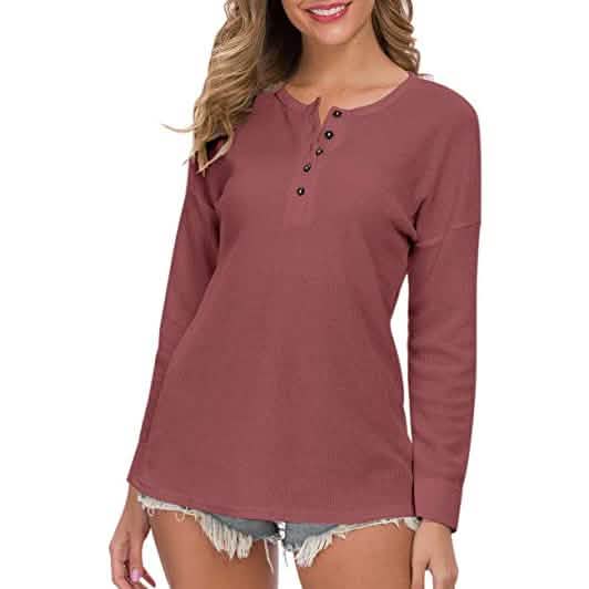 Women's Waffle Knit Tunic Tops Loose Long Sleeve DailySale