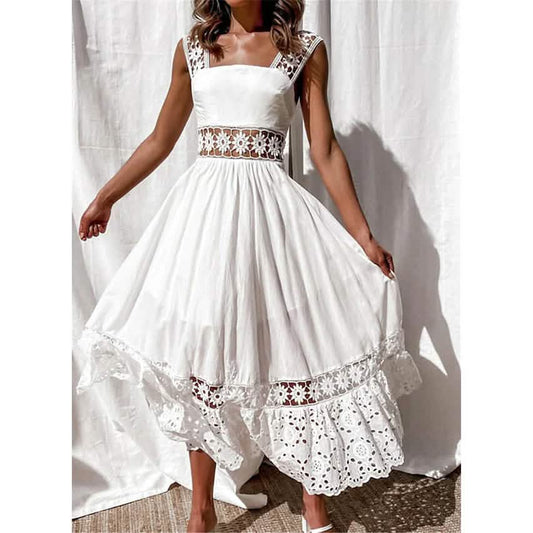 Women's White Sleeveless Solid Lace Panel Dress DailySale