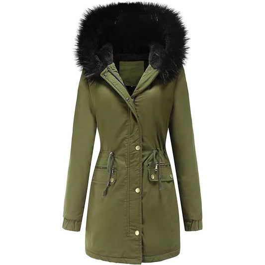 Women's Winter Coat Warm Thick Black Fleece Lined Wide Furry Hood Parka DailySale