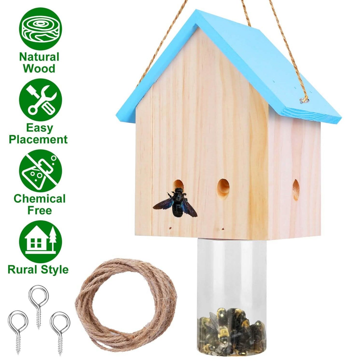 Wood Carpenter Bee Trap Outdoor Natural Pine Wood DailySale
