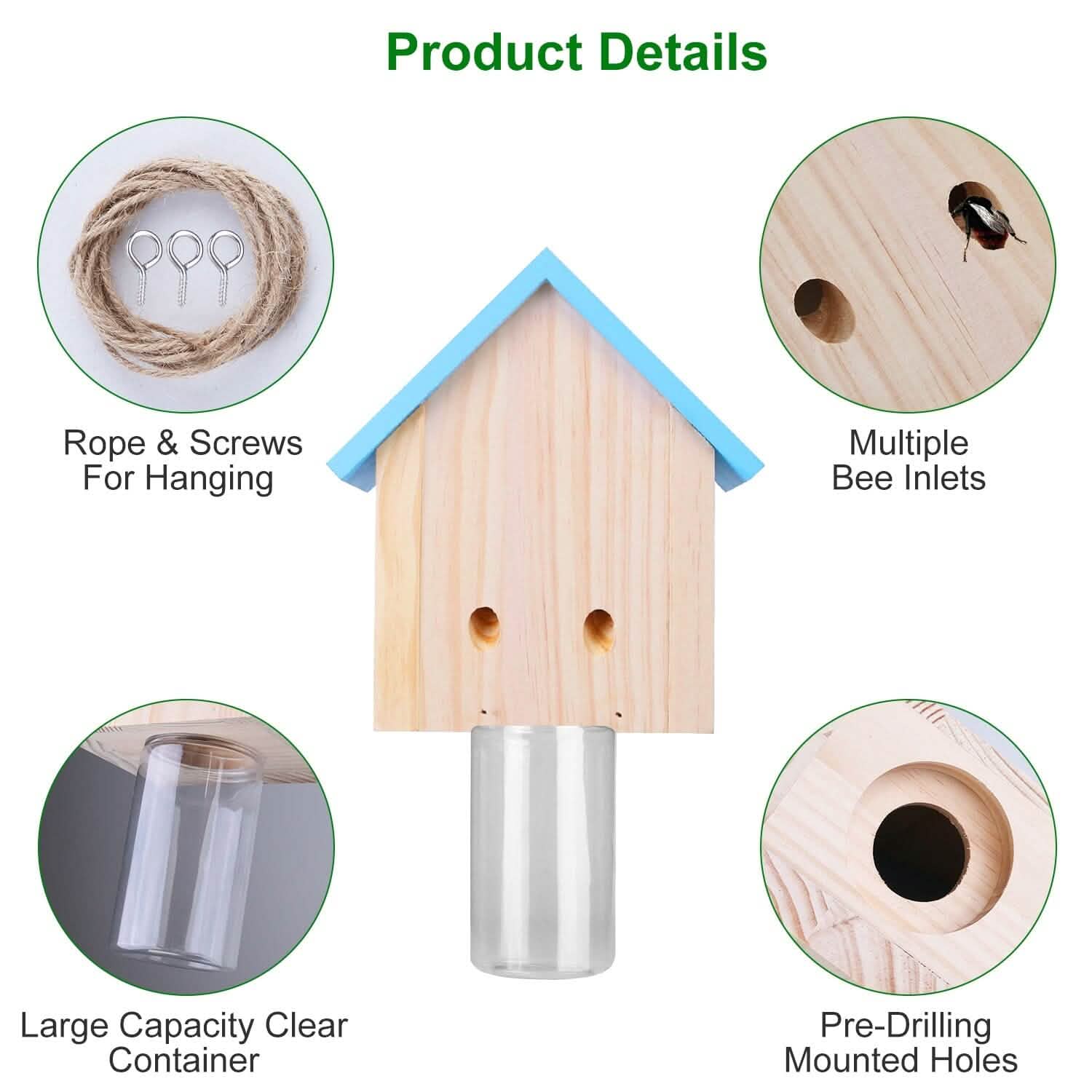Wood Carpenter Bee Trap Outdoor Natural Pine Wood DailySale