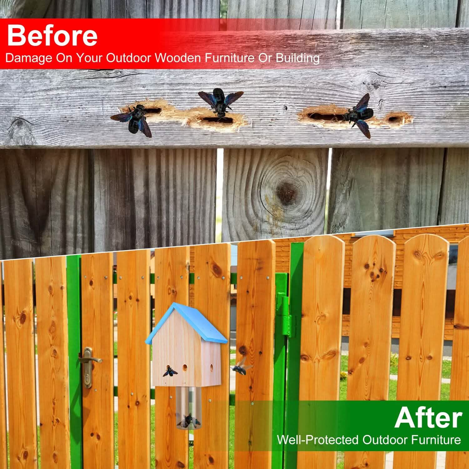 Wood Carpenter Bee Trap Outdoor Natural Pine Wood DailySale