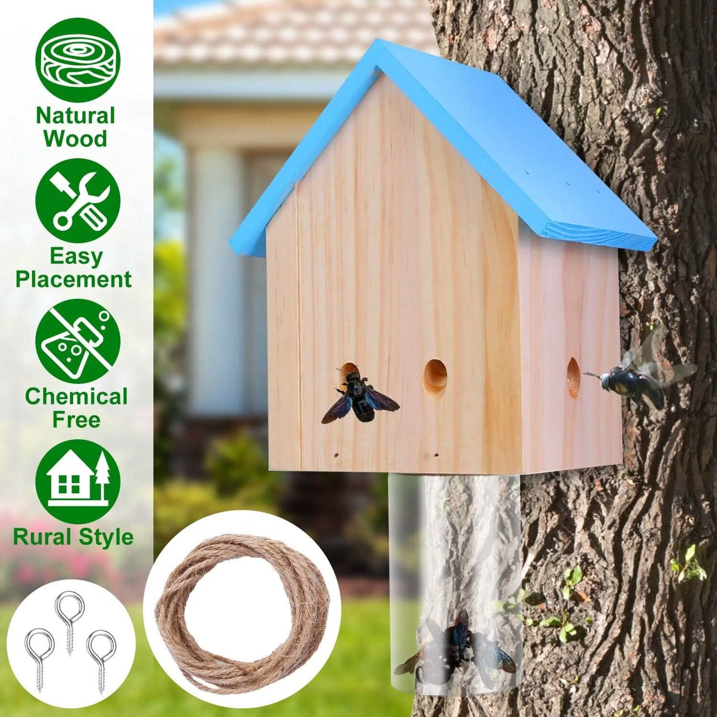Wood Carpenter Bee Trap Outdoor Natural Pine Wood DailySale