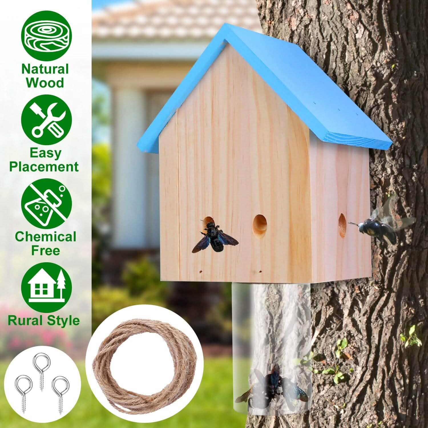 Wood Carpenter Bee Trap Outdoor Natural Pine Wood DailySale