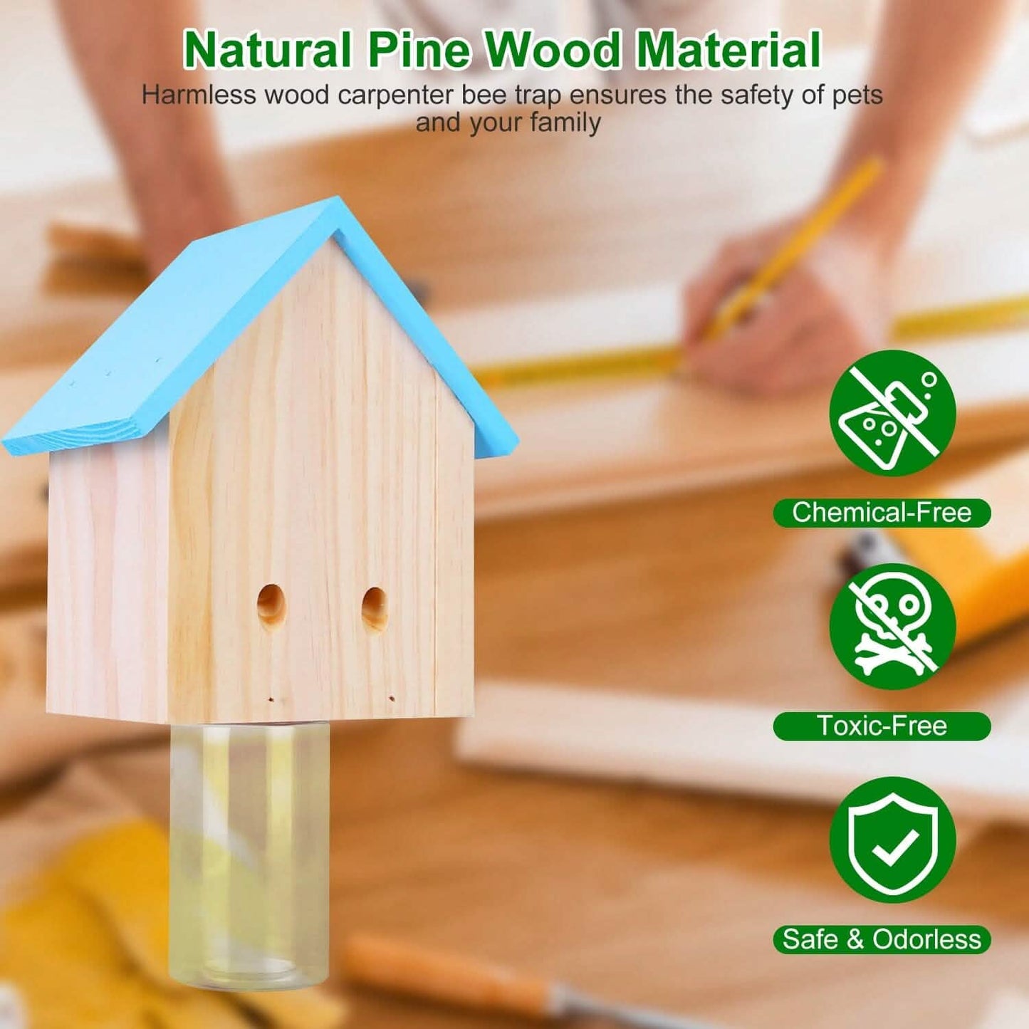 Wood Carpenter Bee Trap Outdoor Natural Pine Wood DailySale