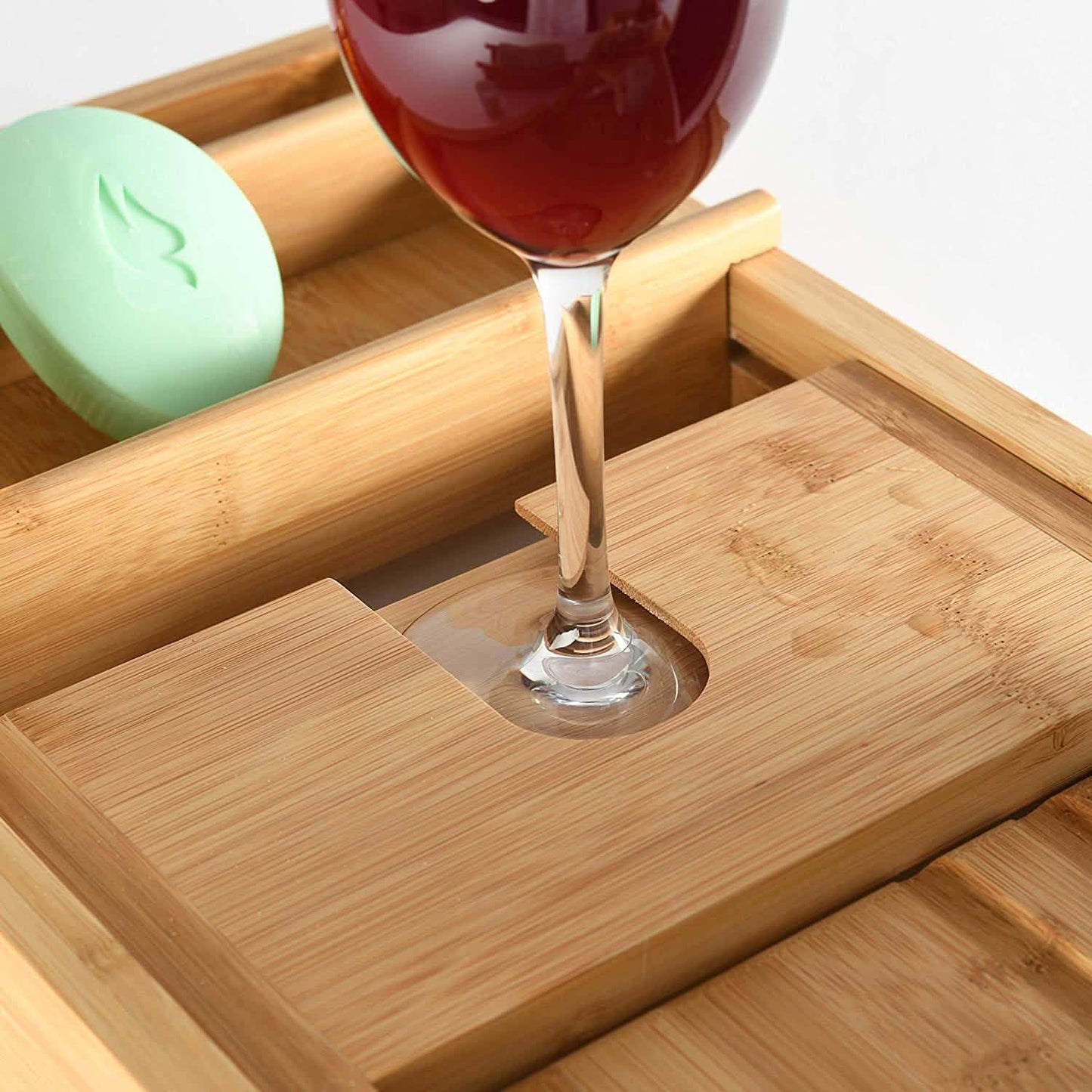 Wooden Bathtub Tray with Wine Glass Slot Phone Tray Book Holder DailySale