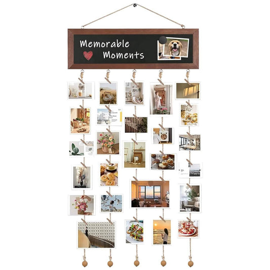 Wooden Hanging Picture Frame Display String Ropes with 30 Clips Writable Blackboard DailySale