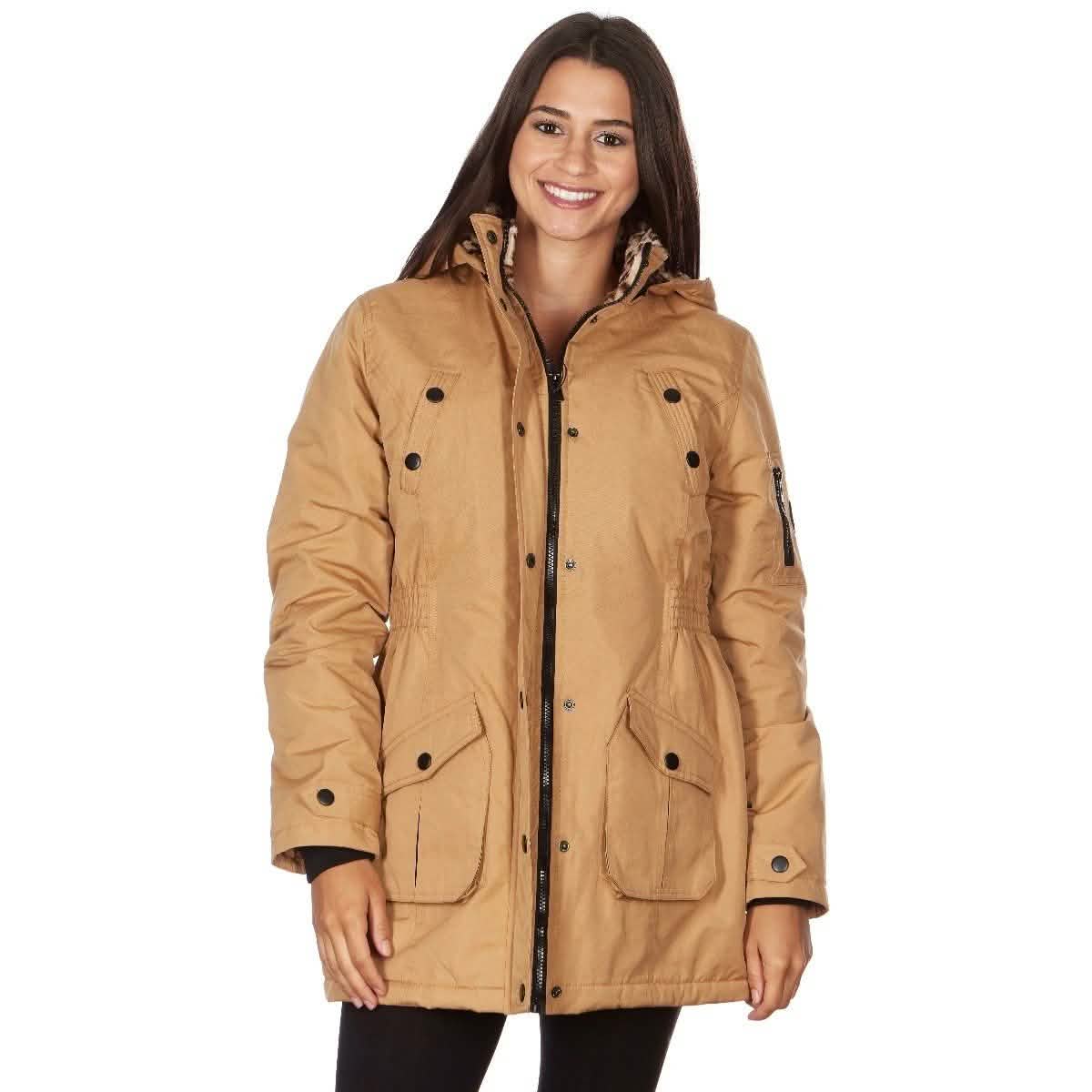 Yoki Women's Long Heavy Weight Coat with Leopard Sherpa Lining and Hood DailySale