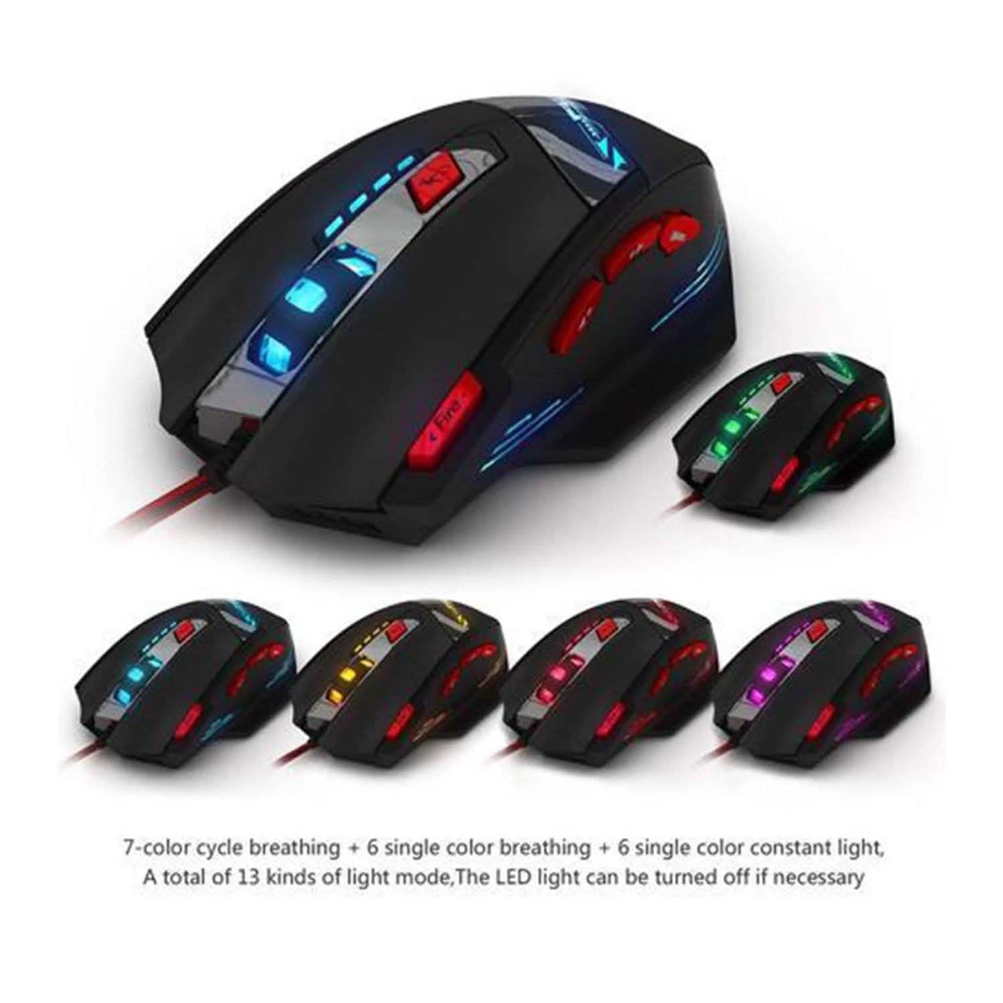 Zelotes 8000 DPI 8 Button USB LED Light Optical Wired Gaming Mouse DailySale