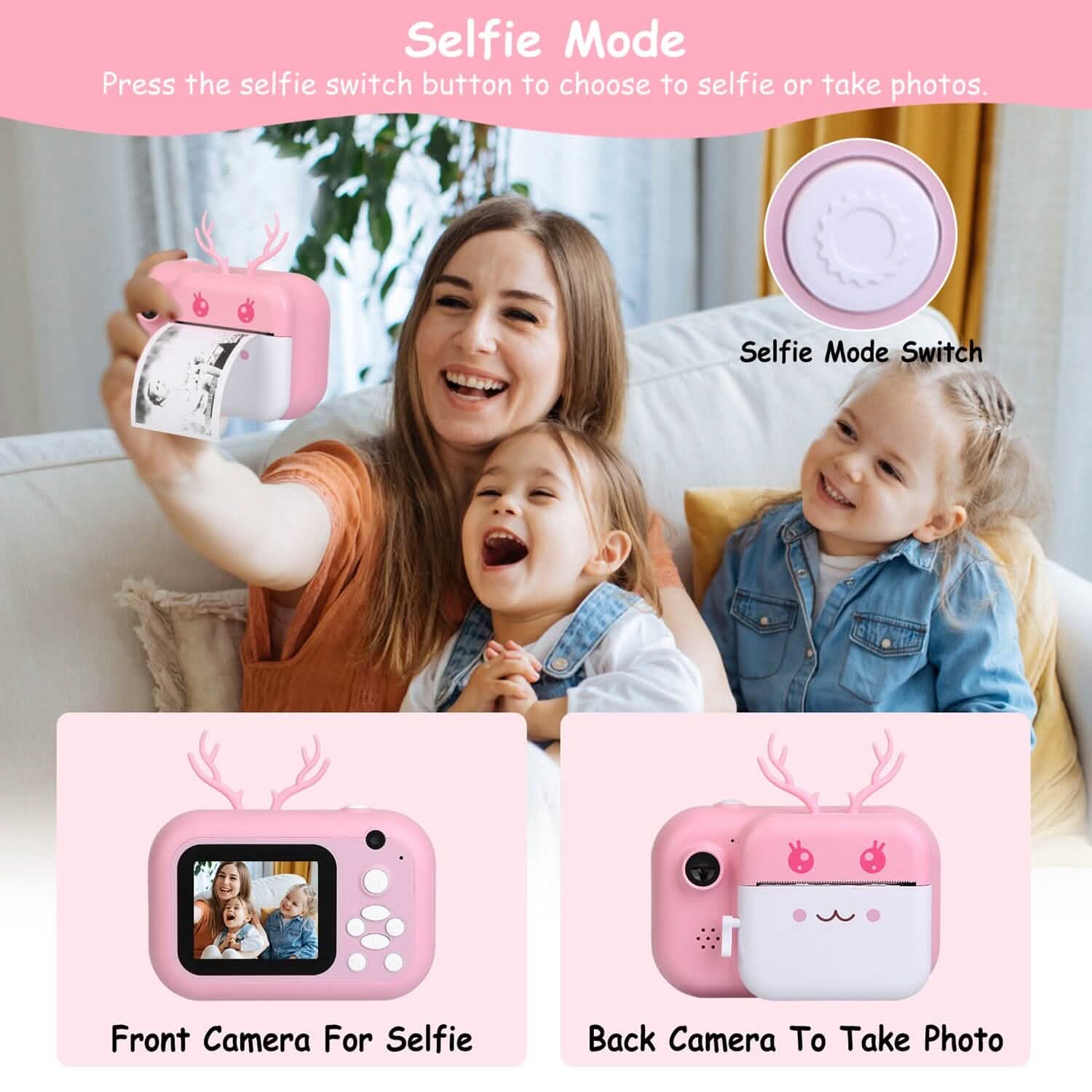 Zero Ink Selfie Camera 1080P HD Video Recorder with Dual Lens 3 Roll Print Papers DailySale