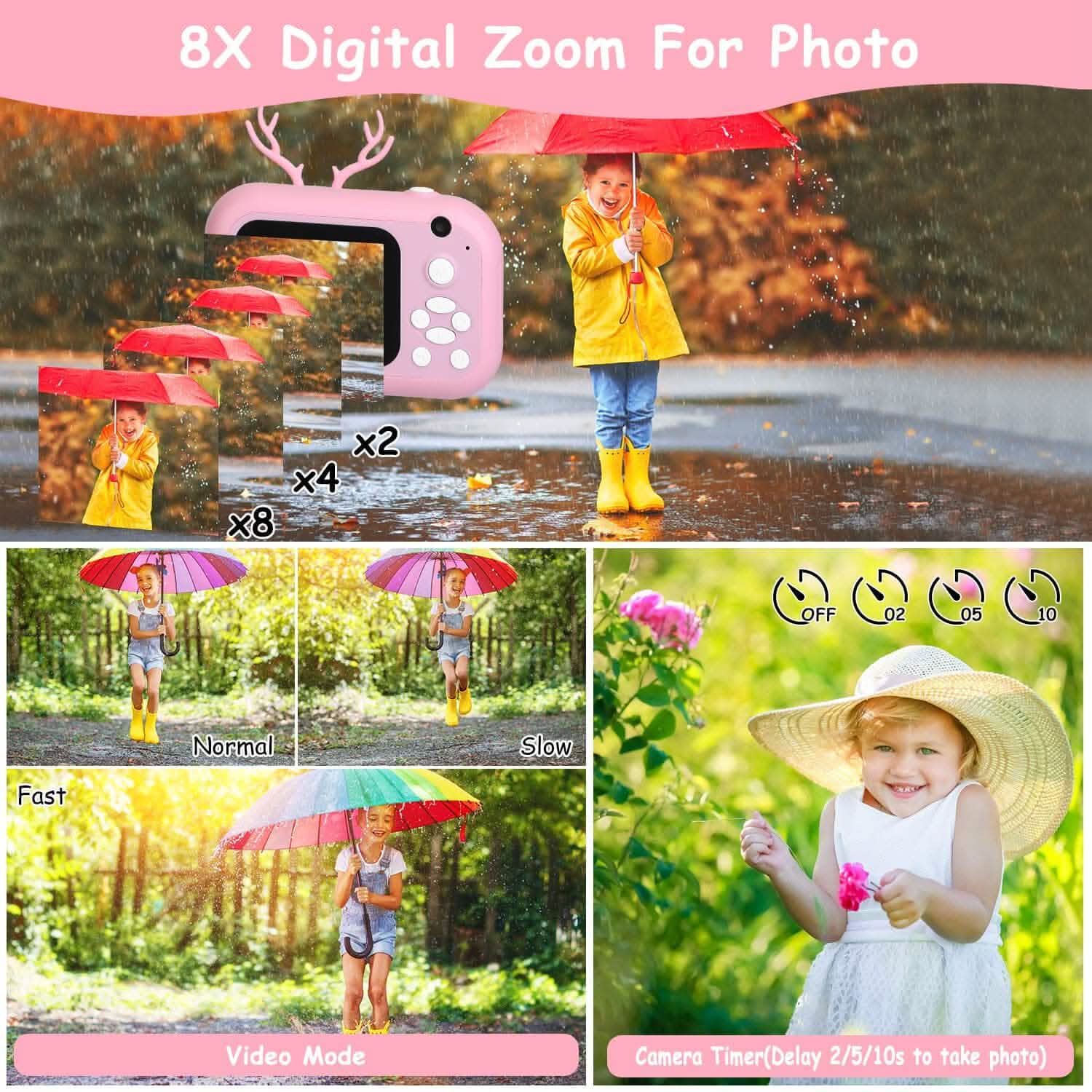 Zero Ink Selfie Camera 1080P HD Video Recorder with Dual Lens 3 Roll Print Papers DailySale