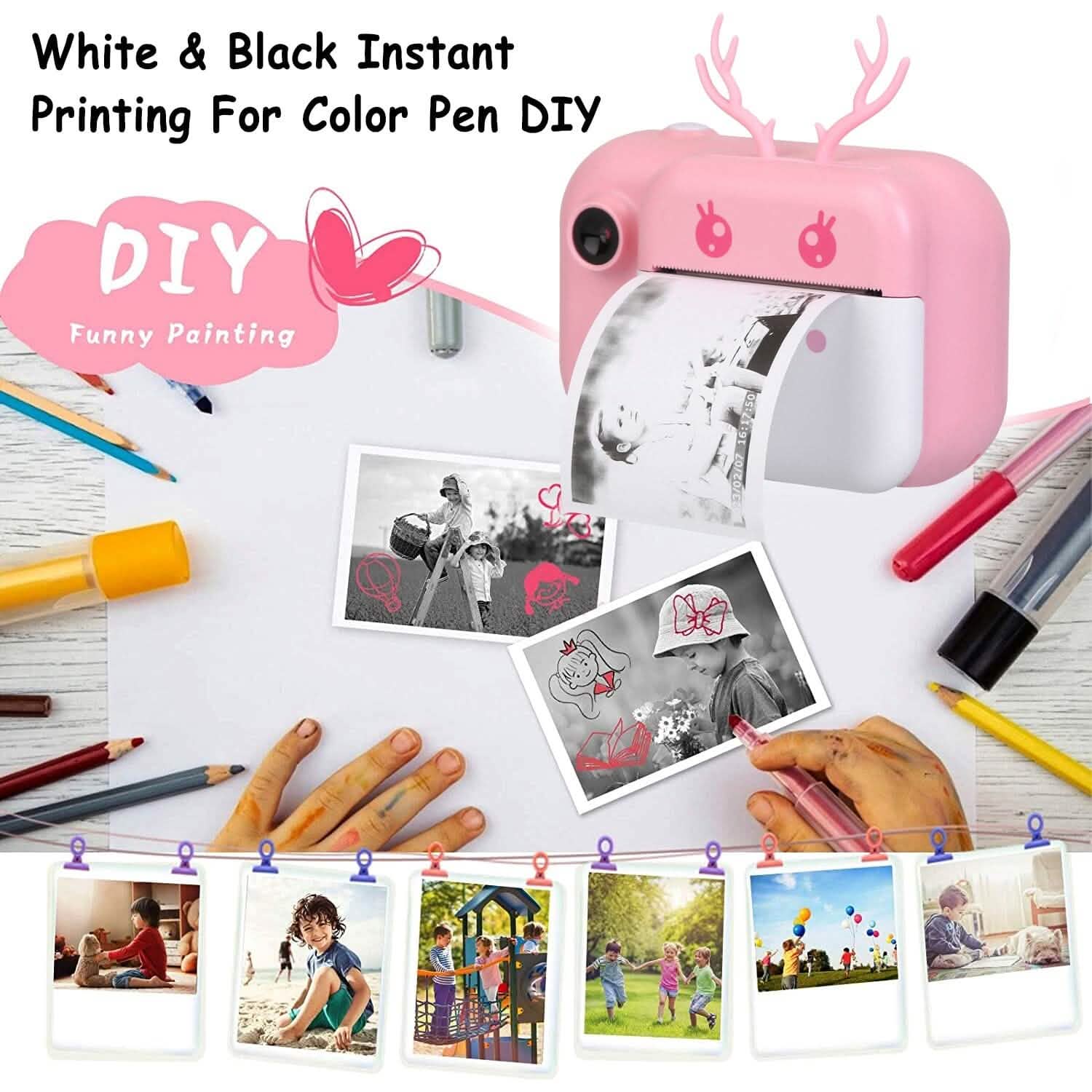 Zero Ink Selfie Camera 1080P HD Video Recorder with Dual Lens 3 Roll Print Papers DailySale